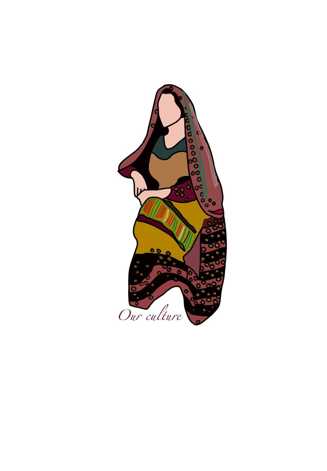 Illustration of a person in traditional attire with colorful patterns, labeled 'Our culture'.